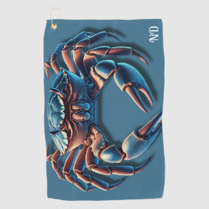 Ocean King Crab initials Golf Towel