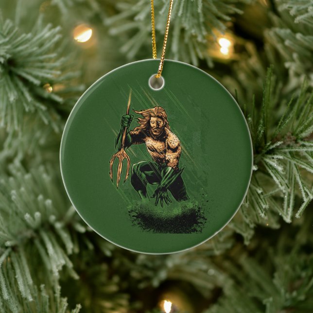 Ocean King Trident Warrior Dynamic Comic Art Ceramic Ornament (Tree)