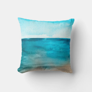 Ocean landscape. Beautiful watercolor hand paintin Cushion