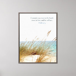 Ocean Landscape Bible Verse Psalm 37 Canvas Print
