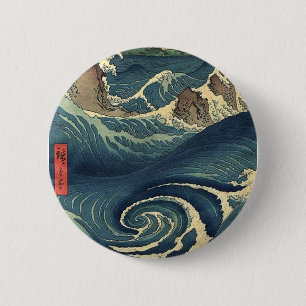 ocean landscape japanese Ukiyo-e great wave 6 Cm Round Badge