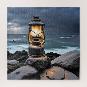 Ocean Lantern On Rocks Jigsaw Puzzle