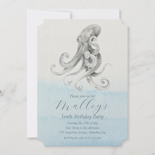 Ocean Life Age Number Birthday Invite (Front)