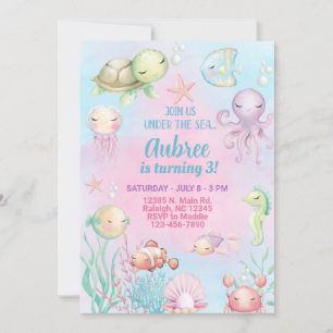 Ocean life girl birthday invitation under the sea.