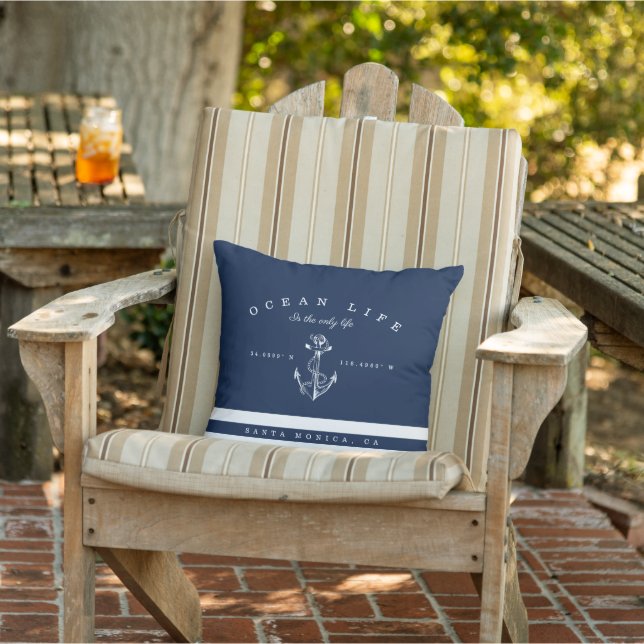 Ocean Life Nautical Navy & White Stripe Anchor Cushion (Chair)