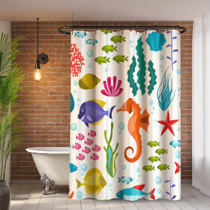 Ocean life pattern with sea animals shower curtain