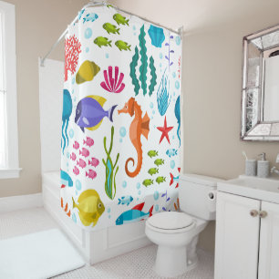 Ocean life pattern with sea animals shower curtain