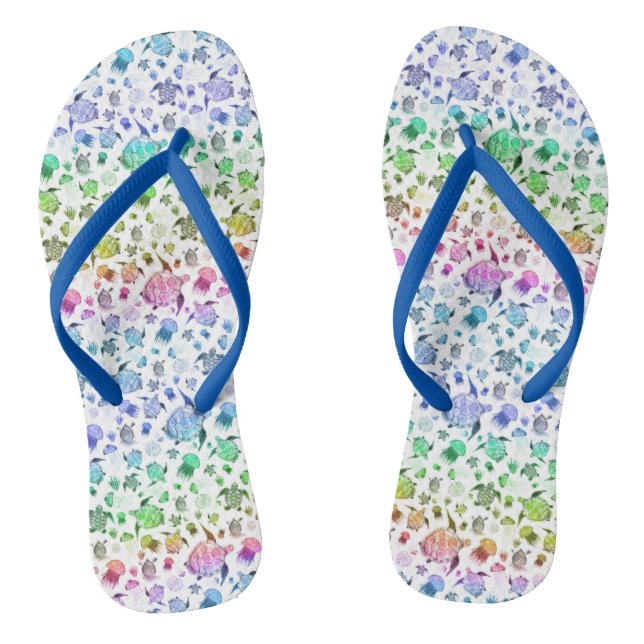 Ocean Life Rainbow Watercolor Pattern Thongs (Footbed)