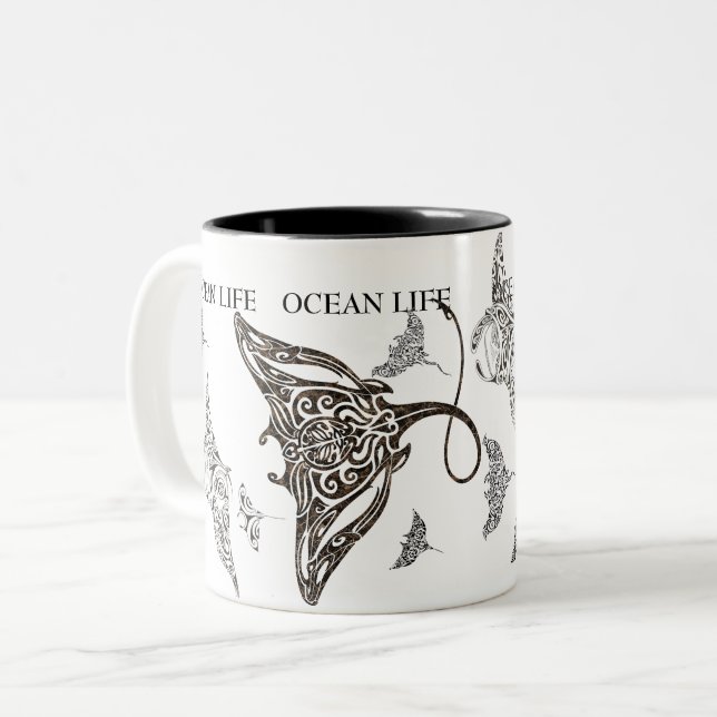 OCEAN LIFE school of manta-ray Two-Tone Coffee Mug (Front Left)