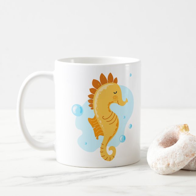 Ocean life. Seahorse. Cute underwater world  Coffee Mug (With Donut)
