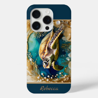 Ocean Life SeaLife Turtle Gold Pearls iPhone 15 Pro Case