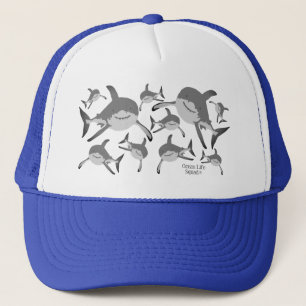 Ocean Life Squad Playful Grey Cartoon Shark Art Trucker Hat