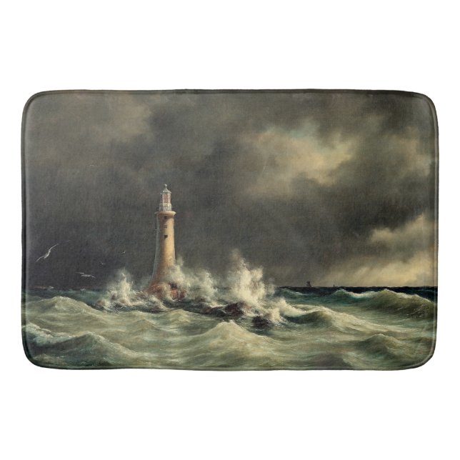 Ocean Lighthouse Waves Rocks Bathmat (Front)