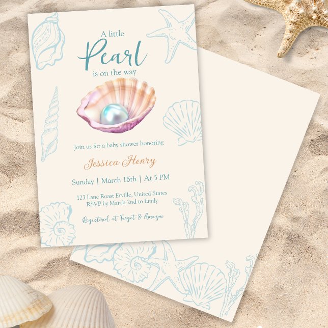 Ocean Little Pearl On the Way Baby Shower Invitation (Creator Uploaded)