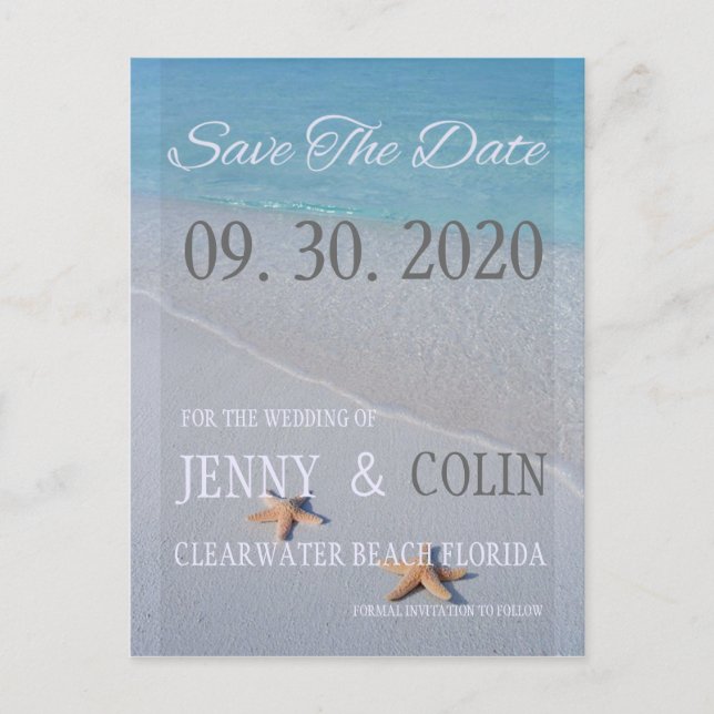 Ocean Love Beach Starfish Photo Save The Date Announcement Postcard (Front)