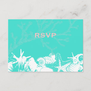 Ocean Love Teal Artsy Seashells Beach Wedding RSVP