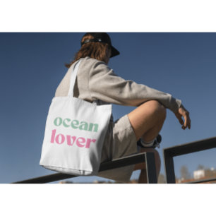 Ocean Lover Cute Feminine Mint Green and Pink Tote Bag