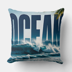 Ocean Luxury Coastal Editorial Graphic Design Cushion