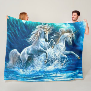 Ocean Magic Unicorn Waves Satin Fleece Blanket