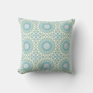 Ocean Mandala in Blue and Grey and White Cushion