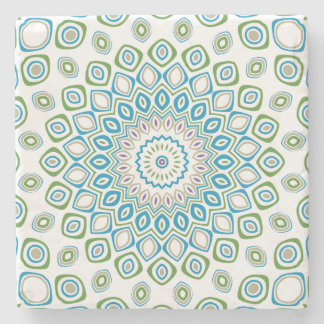 Ocean Mandala in Blue and Grey and White Stone Coaster