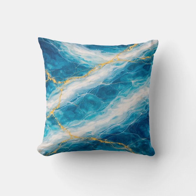 Ocean Marble with White Swirls and Gold Veining Cushion (Front)