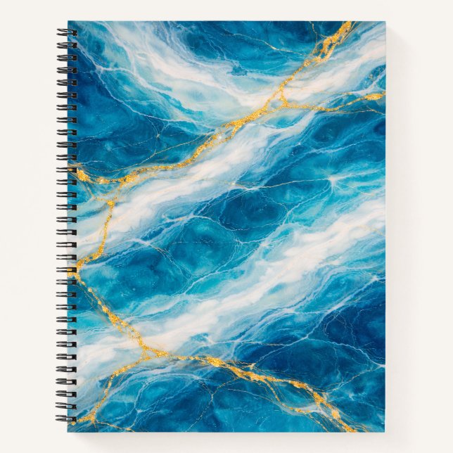 Ocean Marble with White Swirls and Gold Veining Notebook (Front)