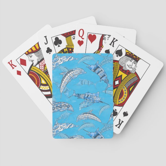 Ocean Marine Animals Dolphins Marlins Playing Cards (Back)