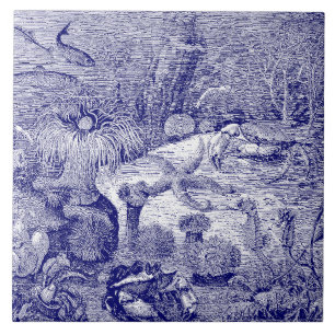 Ocean Marine Life Blue & White Ceramic Tile