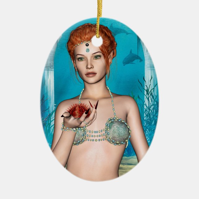 Ocean Mermaid Ceramic Tree Decoration (Front)