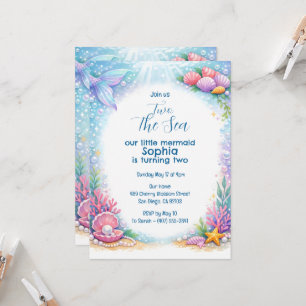 Ocean Mermaid Girls Under the Sea 2nd Birthday  Invitation