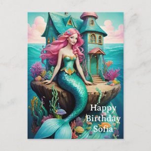 Ocean Mermaid Happy Birthday  Postcard