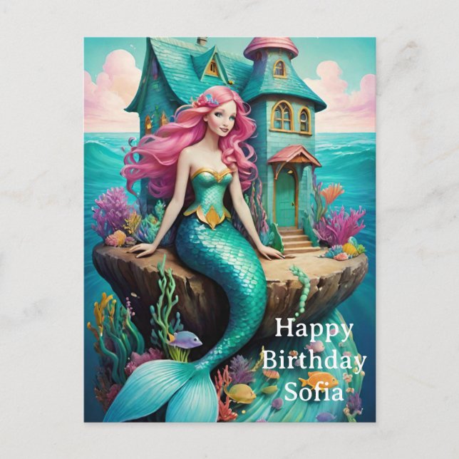 Ocean Mermaid Happy Birthday  Postcard (Front)