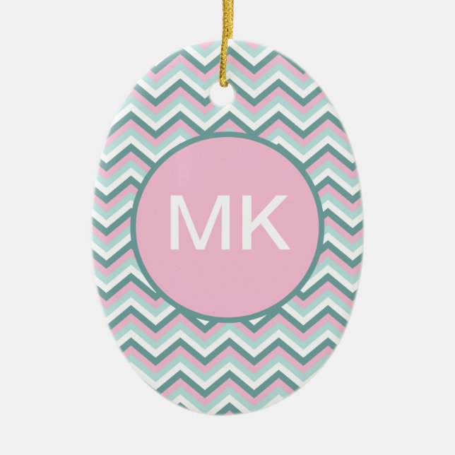 Ocean Mist Chevron Pattern Ceramic Tree Decoration (Front)