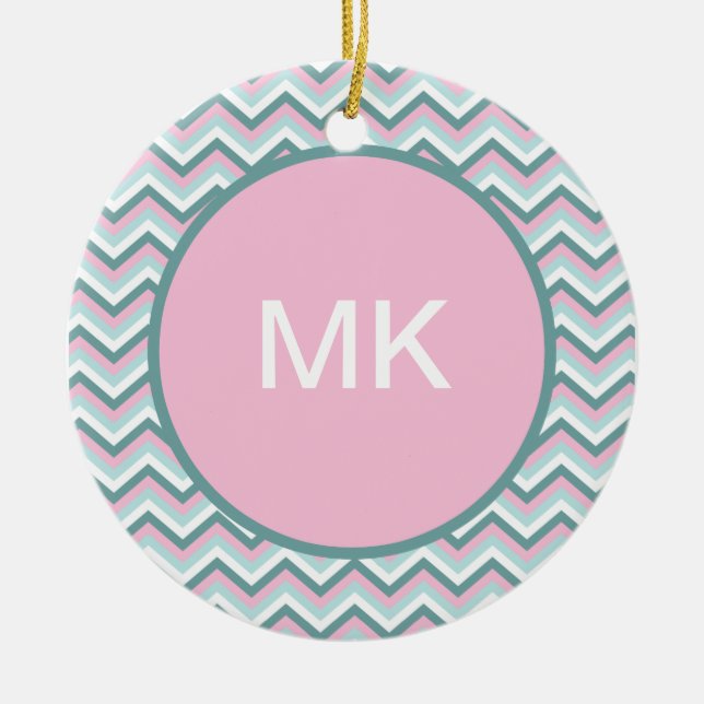 Ocean Mist Chevron Pattern Ceramic Tree Decoration (Front)