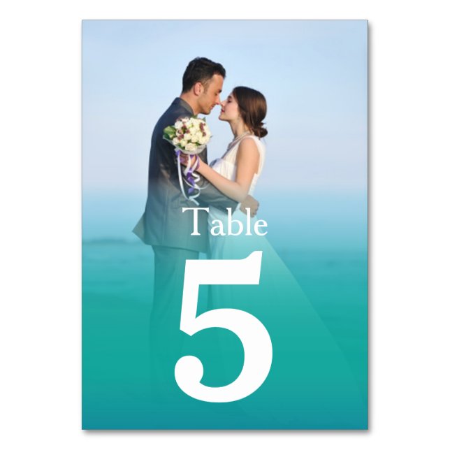 Ocean Mist Wedding Photo Table Number Cards (Front)