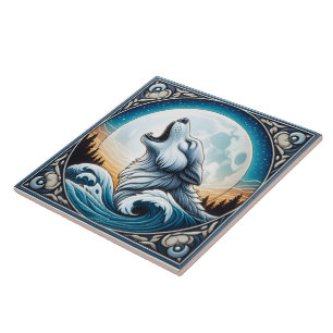 Ocean & Moon Backdrop With Wolf Tile Design
