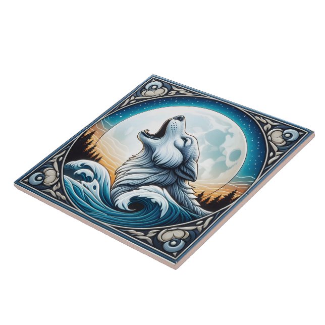 Ocean & Moon Backdrop With Wolf Tile Design (Side)