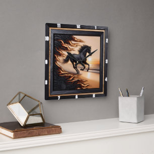 Ocean Morgan Ride: Charred Grain Image. Square Wall Clock