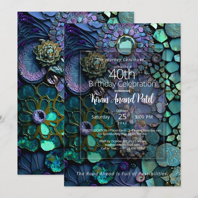 Ocean Mosaic |  Botanical Gemstone Abstract Invitation (Front/Back)