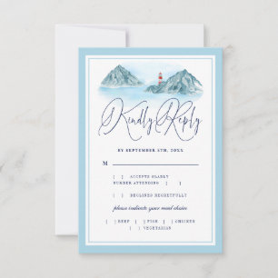 Ocean Mountain Lighthouse Light Blue Wedding Meal RSVP Card