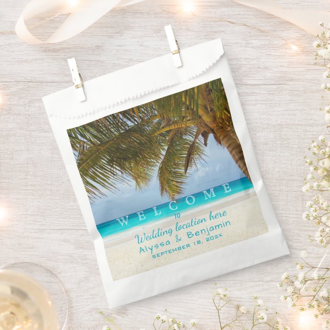 Ocean n Palm Trees Destination Wedding Welcome  Favour Bag (Clipped)