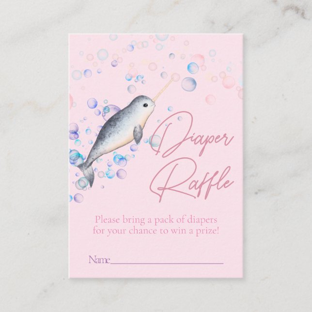 Ocean Narwhal bubbles Baby Shower Diaper Raffle Enclosure Card (Front)