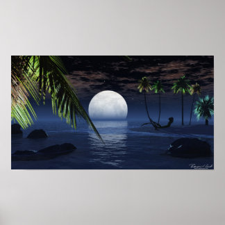 Ocean Night Moon Setting Print