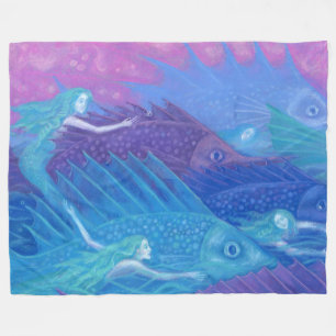 "Ocean nomads" fantasy art, fishes, mermaids & sea Fleece Blanket