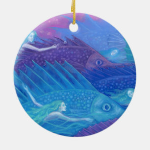 "Ocean nomads" fantasy art, mermaids, fishes & sea Ceramic Ornament