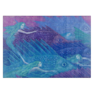 Ocean Nomads, Nautical Fantasy Art Mermaids & Fish Cutting Board