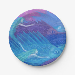Ocean Nomads, Nautical Fantasy Art Mermaids & Fish Paper Plate