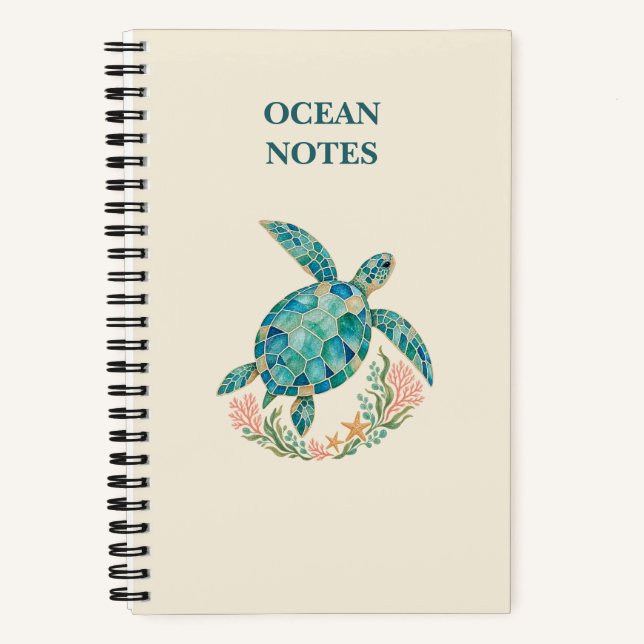Ocean Notes Sea Glass Mosaic Turtle Notebook (Front)