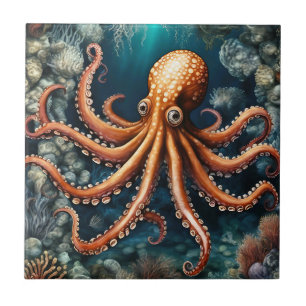 Ocean Octopus Deep Blue Ceramic Tile